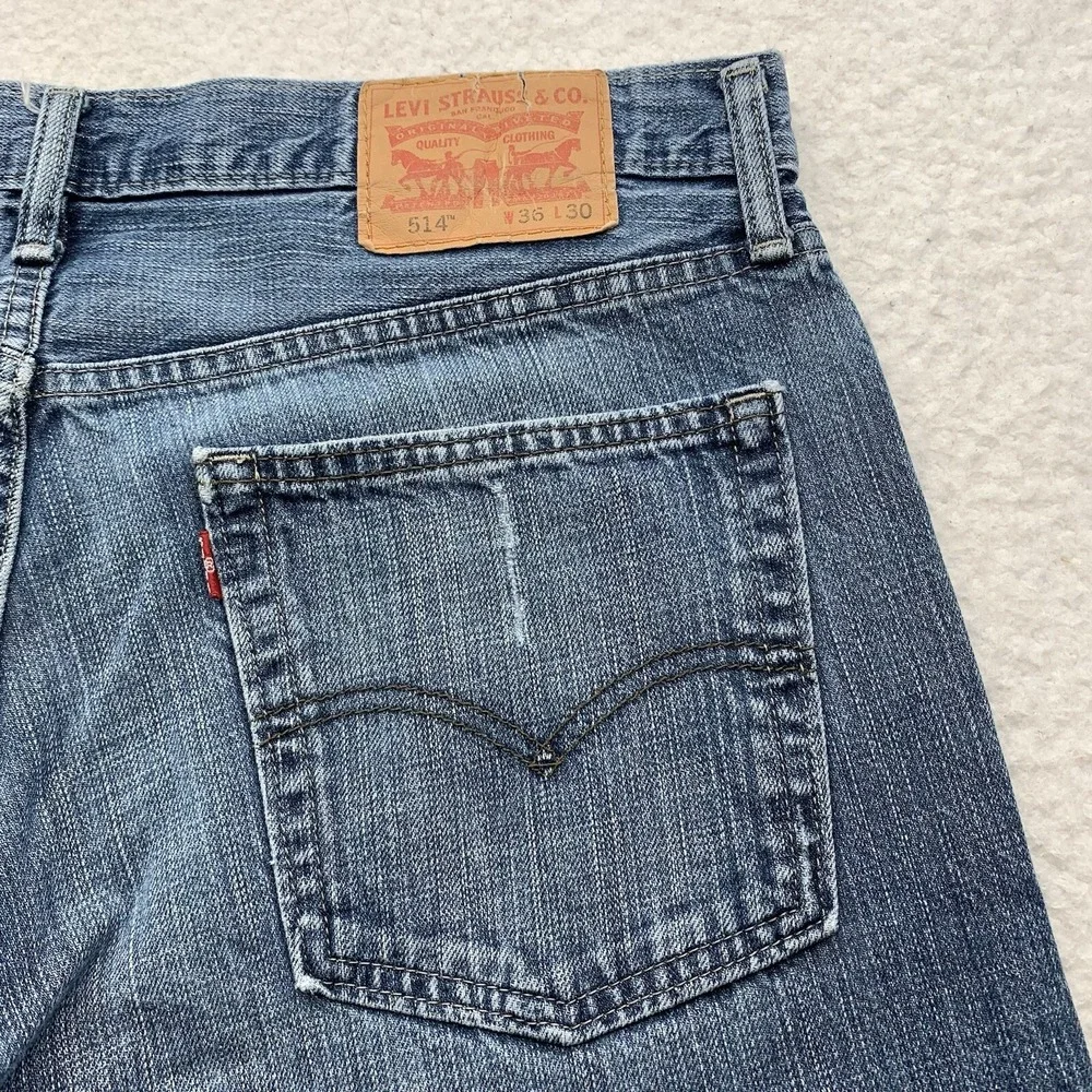 Levi's 514 Jeans Mens 37x30 (Tag 36x30) Light Blue Stone Wash Whiskered Western